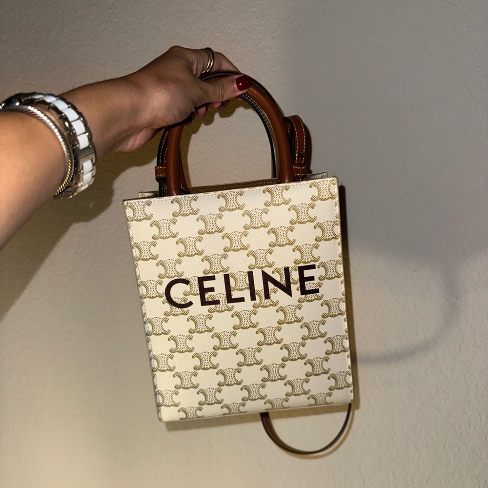 MINI VERTICAL CABAS IN TRIOMPHE CANVAS AND CALFSKIN WITH CELINE PRINT
